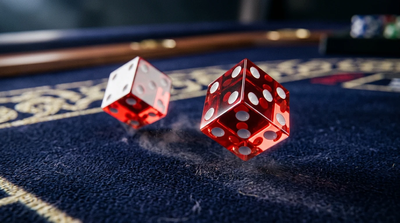 Dos dados cúbicos virtuales rodando en 3D sobre tapete de juego