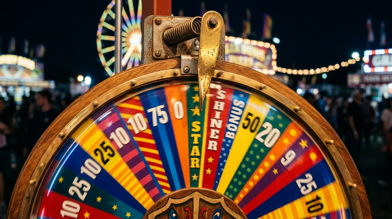 Ruleta aleatoria online girando con sectores de colores vivos y aguja de parada