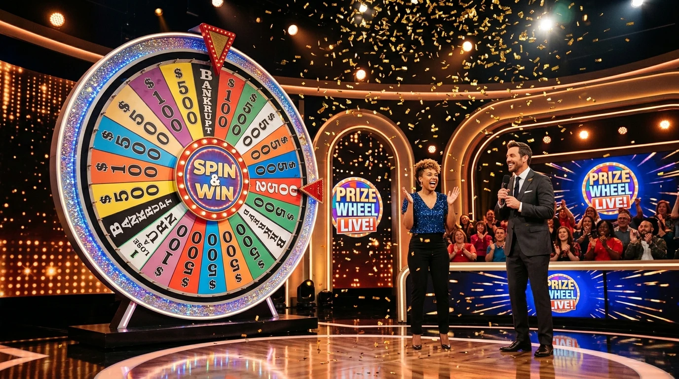 Ruleta de la suerte con casillas de puntos y concurso televisivo